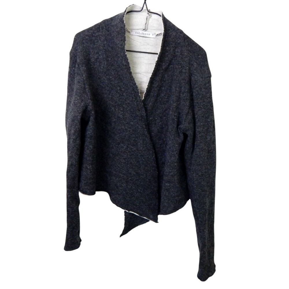 Cut Loose Cardigan Gray Wool Blend Draped Open Front Crop
